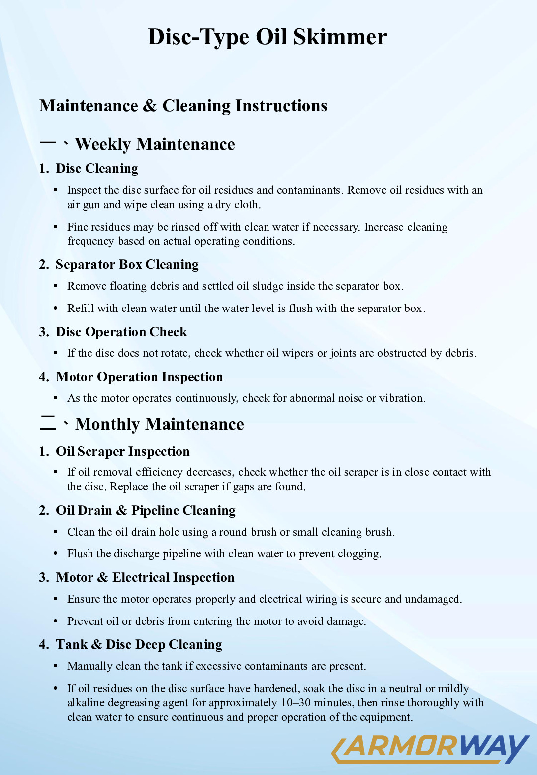 Maintenance Manual for Disc-Type Oil Skimmer (English)